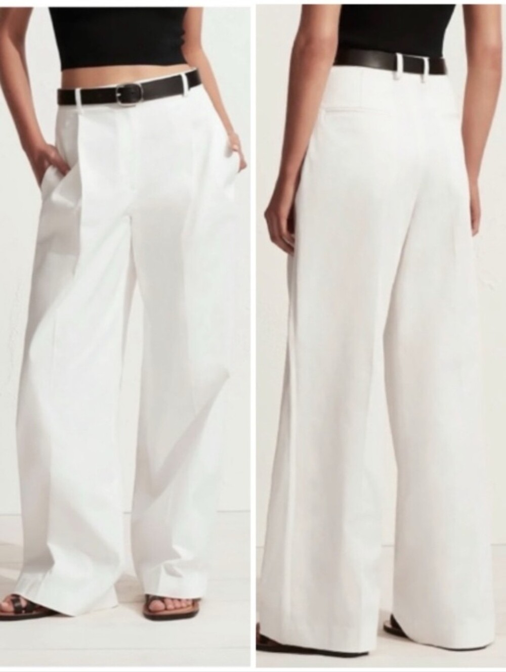 Matteau Organic Cotton Chino Pants Wide Leg High Rise White Trousers Women 8